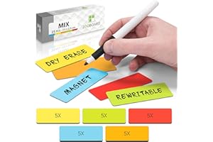 2DOBOARD Etiquettes Magnétiques Réinscriptibles 7,5 x 2,5 cm - Ensemble de 25 Aimants Mix (5 Jaune, 5 Vert, 5 Rouge, 5 Orange et 5 Bleu) - pour Tableau Magnétique.