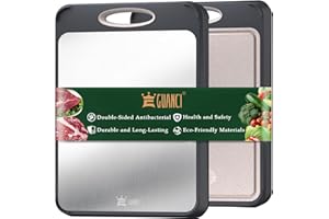 GUANCI Cutting Board,Large 16”×11” 316 Stainless Steel Cutting Board Kitchen,Food-Grade Rice Husk Fiber Chopping Board with Wheat Straw PP,Double-Side using,Easy-Grip Handle