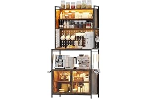 Lvifur LED Credenza Cucina con Presa, Armadio Portaoggetti Con Sensore Automatico RGB 3 Colori, Credenza Dimmerabile Con Sensore Corporeo, Credenza Con Porte USB Type-C Marrone