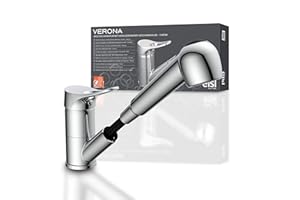 EISL NI183VECR VERONA kran kuchenny, wysuwany, armatura zlewozmywakowa ze słuchawką prysznicową, armatura kuchenna z 2 rodzajami strumienia, obracana o 360° bateria mieszająca, chrom