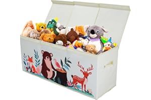 DECALSWEET Extra Groß Aufbewahrungsbox mit Deckel Kinder, Zusammenklappbare Oxford-Spielzeugkiste mit Griff für Mädchen Jungen, Wasserdichte Spielzeug Aufbewahrung im Kinderzimmer, 96×32×40 cm (Waldtiere)