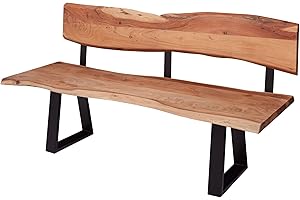 FINEBUY MÖBEL ZUM WOHLFÜHLEN FineBuy Esszimmerbank 160x85,5x60 cm Akazie Massivholz Bank mit Baumkante, Sitzbank Holzbank mit Lehne, Küchenbank Essbank Holz Landhausstil, Baumstamm Küchensitzbank 3 Sitzer Massiv Braun