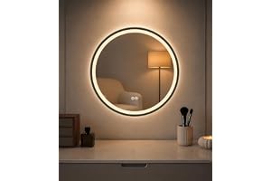 S'bagno Badrumsspegel med belysning, 60 cm, rund badrumsspegel med aluminiumram, anti-dimma, 3 000–6 500 K, HD-härdat glas, I