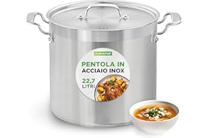 NutriChef Pentola Acciaio Inox 23 Litri con Coperchio, Pentola Induzione per Zuppe e Stufati, Compatibile con Gas, Vetroceramica e Fornelli Alogeni