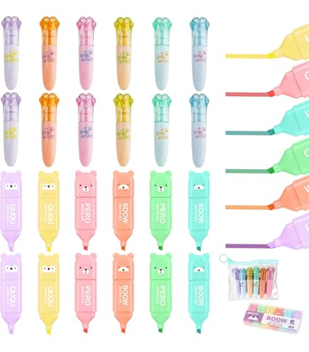 TaboSI Lot De 24 Mini Surligneurs 6 Couleurs - Marqueurs