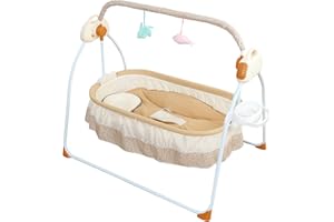 CHYNALYS Zusammenklappbares elektrisches Kinderbett, 5 Geschwindigkeiten einstellbar, 25kg ferngesteuerte automatische Wippe mit Mp3-Musikwiedergabe, Elektrischer Stubenwagen mit Sicherheitsgurt (Khaki)