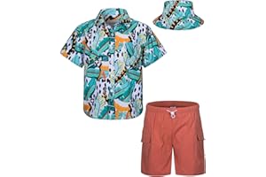 MOHEZ Boys Hawaiian Shirt and Short Set Summer Outfit Kids 2 Piece Festival Clothes Button Down Shirts Clothes Set For Kids