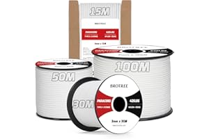 Brotree Paracord 3mm 30M Cuerda 100% Nylon Tipo II 3 Hebras Cuerda Paracord 425 para Exterior, Bricolaje - 192 kg Carga de Rotura (Blanco)