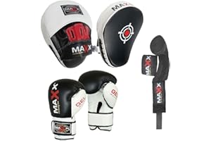 MAXX PRO BOXING GEAR MAXX Curved Focus pads, Hook & Jab Pads with Gloves & FREE hand wraps Martial Arts