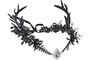 MOSTORY Handgefertigte Gothic-Elfenkrone mit Hirschhörnern, schwarze Fee, Blume, Kopfschmuck, mittelalterliches Geweih, Haarkranz, Elfe, Cosplay, Haarreif für Damen, Hochzeit, Braut, Karneval,