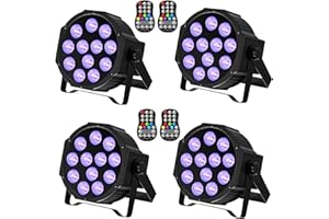 ZonQoonz 4PCS RGBW Foco Par LED Recargable, 12 LED Luz de Escenario Par con Función de Temporización y 7 Modos de Iluminación de Escenario 8CH Par LED para DJ Discoteca Boda Party