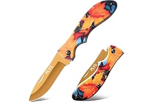 Plys Coltello pieghevole dorato Coltello tascabile Coltello da sopravvivenza per escursionismo all'aperto Coltello pieghevole portatile Modello foglia d'acero giallo