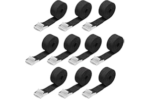 GOTFUN 10 Pcs Black Heavy Duty Ratchet Tie Down Lashing Straps - 50CM x 25mm, Tensioning Belts for Trucks, Cargo, Motorcycle, Trailer, Luggage - 250kg Bearing Capacity
