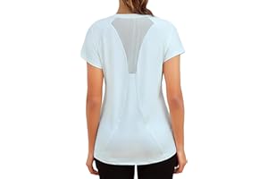 Gyabnw Maglietta Sportiva Donna Magliette Donna Manica Corta Camicia Palestra Donna Girocollo Bordo Anteriore Incrociato Indietro in Rete Traspirante Top Fitness Yoga Corsa Danza