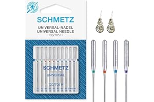 SCHMETZ Aghi per macchina da cucire, universali (normali) assortiti, misure 70/10, 80/12, 90/14 e 100/16, confezione da 10 con 2 infila-aghi