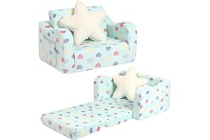 BestRoyal Toddler Couch Fold Out, 2-IN-1 Convertible Sofa with Star Pillow, Toddler Chair to Lounger for Girls and Boys, 1-Seat