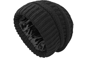 SGQTZDZQ Satin Lined Beanie Hats for Women, Warm Slouchy Ladies Winter Hats, Classic Fashionable Wooly Cable Knit Skull Cap