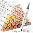 Ohuhu 36 Skin Tones Alcohol Markers, Brush & Fine Tip for Adults, Illustration + 1 Colorless Blender Honolulu B Series
