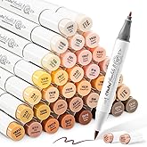 Ohuhu 36 Skin Tones Alcohol Markers, Brush & Fine Tip for Adults, Illustration + 1 Colorless Blender Honolulu B Series