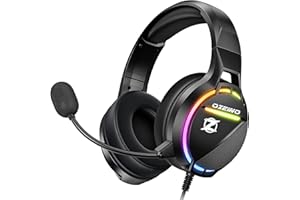 Ozeino Casque Gaming Compatible avec PC, PS4, PS5, Xbox Series X|S, Xbox One, Switch et Mobile, Son Surround Stéréo 3D, Pilote Audio 50mm，Microphone Antibruit, Casque Gamer RGB, Léger et Filaire