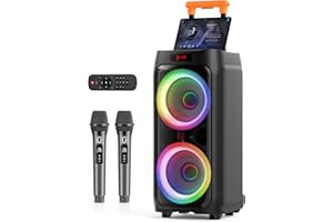 HWWR Karaoke Maschine mit 2 Mikrofones, großer Tragbaren Bluetooth Lautsprecher mit RGB-Licht, Karaoke Anlage für Karaoke, Hausparty, PA-System für Erwachsene Partybox Unterstützt TWS,TF/USB, AUX,Rec