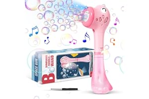 P PANACARE Panacare Machine à Bulles électrique, Dinosaure Bubble Stick Jouet à Bulles 4000+ Bulles/Min avec 360ML Super Solution à Bulles pour extérieur/fête/Mariage, Machine à Bulles pour Enfants Rose