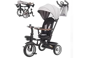 Twinly - Triciclo Evolutivo Bambino Sami Pieghevole con Sedile Girevole 360 Bicicletta 2 anni - Passeggino Bambino, Giocattolo, 1-5 anni o 25 kg - Luce, Cappottina Estensibile (Grey)