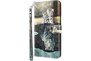 Draamvol MOTO G32 Case Motorola G32 Case Flip Protective Cover for Motorola MOTO G32 Phone Case, Shockproof 3D Leather Wallet Card Slots Magnetic Viewing Stand Function, Tiger & Cat