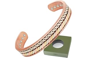 Wollet Bracelet en cuivre tressé pour femme, bracelet manchette en cuivre – Bracelet magnétique de 16 cm avec boîte cadeau (CPB-2058-FBM)