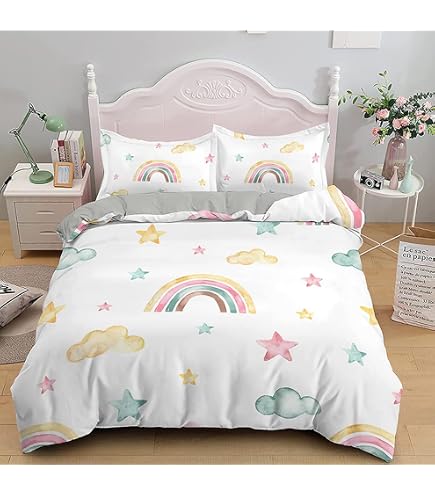 Set Copripiumino Happy Linen Unicorni E Arcobaleni - Double Face - 120x150 Cm + Federa 42x60 Cm - Rosa - 2