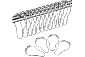 LIHAO 12x Duschringe Duschvorhangringe Haken Edelstahl Aufhängeringe mit Gleitsystem Duschringe für Duschvorhang, 12 Einzelhaken, 69x39mm