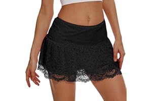 Eisnnu Donna Pizzo Mini Gonna Y2K Floreale Pizzo Elastico Vita Stratificato Arruffato Una Linea Gonna Corta per out Streetwear, Club, Party