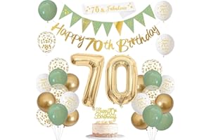 YONTREE 70th Birthday Decorations,Sage Green Gold White 70th Birthday Banners Balloons Cake Topper Sash Bunting Flags Number Helium Balloons for Men Women 70th Party Decor
