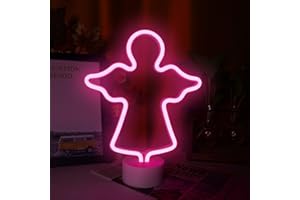 ASLANKA Lampe néon en forme d'ange pour chambre à coucher, veilleuse LED, alimentée par batterie/USB, décoration pour Noël, fête d'anniversaire, chambre à coucher, lampe de table, cadeau pour enfants