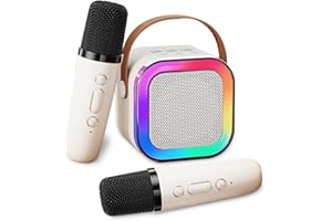 Genround Karaoke Toys for Kids & Adults with 2 Microphones - Portable Karaoke Machine with Vocal Remover, Voice Changing Effects & LED Lights - Boys Girls Birthday Party Toys Gifts (Beige)