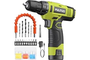 PULITUO Trapano Avvitatore Batteria，Potente set di punte per trapano con batteria agli ioni di litio, 21+1 impostazioni di coppia, mandrino senza chiave da 3/8" pollici, trapano elettrico.