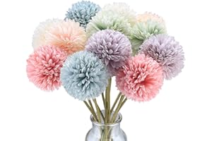 JN Aoyfuwell 12 Pcs Artificial Hydrangea Bouquets, Decorative Faux Ball Flowers, Silk Fake Chrysanthemum Flowers Plants for Indoor, Outdoor, Garden, Floral Arrangement, Home Decoration - 6 Colors