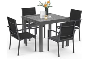 Homall Set di Mobili da Giardino per 4~6 Persone, 4 Sedie da Giardino con Tavolo, in Alluminio, Set Resistente Alle Intemperie
