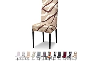 Lydevo Dining Chair Covers Set of 4 Spandex Chair Cover for Dining Chairs Stretch High Back Chair Slipcovers Removable Washable Elastic Chair Protector Decoration Cover for Kitchen,Brown Line