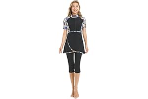BLUESNOW Rash Guard Beachwear Bescheidene Bademode für Damen Kurzarm-Badeanzug Burkini-Modest-Kostüm Übergröße