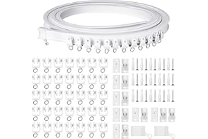 AKOLAFE Szyna do zasłon sufitowych, 5 m, zginana, elastyczna, montowana na suficie, wytrzymała szyna do zasłon wykuszowych i okucia do karnisza z systemem zasłon szynowych