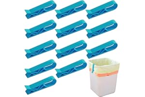 Ezranova Lot de 12 pinces antidérapantes pour sacs poubelle (bleu). Sécurisez les sacs poubelle dans les poubelles, évitez le glissement. Idéal pour diverses poubelles.