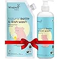Windmill baby Free Bottle Cleaning Liquid Combo - 450ml Bottle + 450ml Refill, Fragrance Free, Allergen Free, USDA Certified, for Feeding Bottles, Pump Parts and More