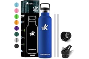KollyKolla Thermosflasche 750ml, Trinkflasche Kohlensaeure Geeignet, Trinkflasche Edelstahl mit Strohhalm, Thermoskanne BPA-frei, Isolierflasche Auslaufsicher, Wasserflasche Sport, Schule, Outdoor