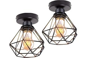 TOKIUS Lot de 2 Plafonniers Industrielles Vintages Luminaires E27 Rétro Lustre Suspension Design Métal Cage Ø160mm éclairage plafond Pour Salon Cuisine Chambre