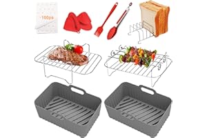 KANYUNCD Silicone Air Fryer Liner, 10 PCS Dual Air Fryer Accessories for Air Fryers 7.6-9.0L, Reusable Air Fryer Liners Silicone Gloves Air Fryer Rack Food Clip etc