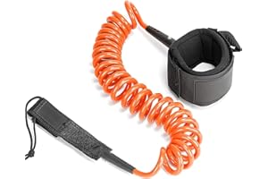‎KARLOR KARLOR Surfboard Leash, 5.5mm & 7Ft Aufgerollte TPU Paddle Leash mit Fußschlaufe Klettverschluss für Stand up Paddle Board Surfboard