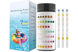Ueomul Bandelette pH Piscine Spa 7 en 1, 50pcs pH Test Strips pour tester avec précision dureté, alcalinité totale, acide cyanurique, chlore total, chlore libre, brome et pH
