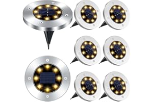 Krazove Solar Lights Outdoor Garden 8 Pieces,8 LEDs Deck Lights Solar Powered,Waterproof Solar Path Lights,for Landscape,Walkway,Lawn,Steps Decks,Pathway Yard Stairs Fences,Garden Decorations