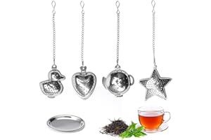 LUMINARYLAIR 4 Pezzi Colino da tè a Forma di con Catena, Colini da tè in Acciaio Inossidabile a Forma, Tè Strainer con Vassoi, Filtro te Infusione in 304 Acciaio Inossidabile Ottimo Regalo per gli Amanti del Tè
